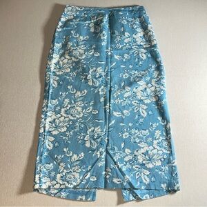 Y2K Talbots Linen Pastel Blue + White Vintage Floral Pencil Skirt, Size 12